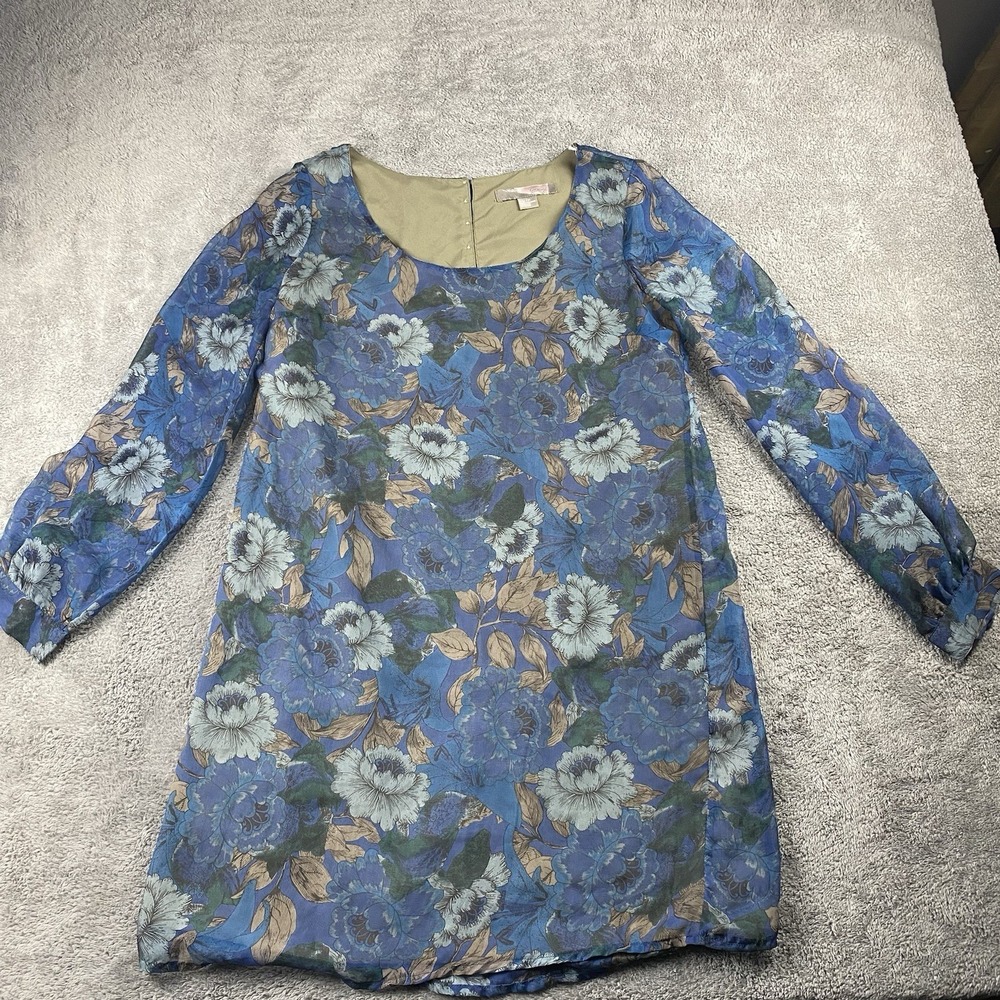 love21 by Forever 21 Sheer Floral Top Buttons Womens XS Blue Long Sleeve